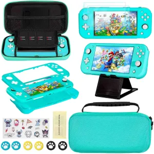 Accessories Kit for Nintendo Switch Lite - YOOWA Accessories Bundle with Carrying Case, Protective Cover case, 2-Pack Tempered Glass Screen Protector, Adjustable Play Stand, 6 Thumb Grips