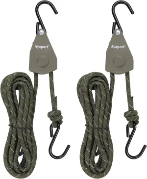 Ayaport Kayak Rope Tie Down 14ft Green Ratchet Straps Bow and Stern Ratcheting Tie Downs Rope Hanger Kayak and Canoe Accessories