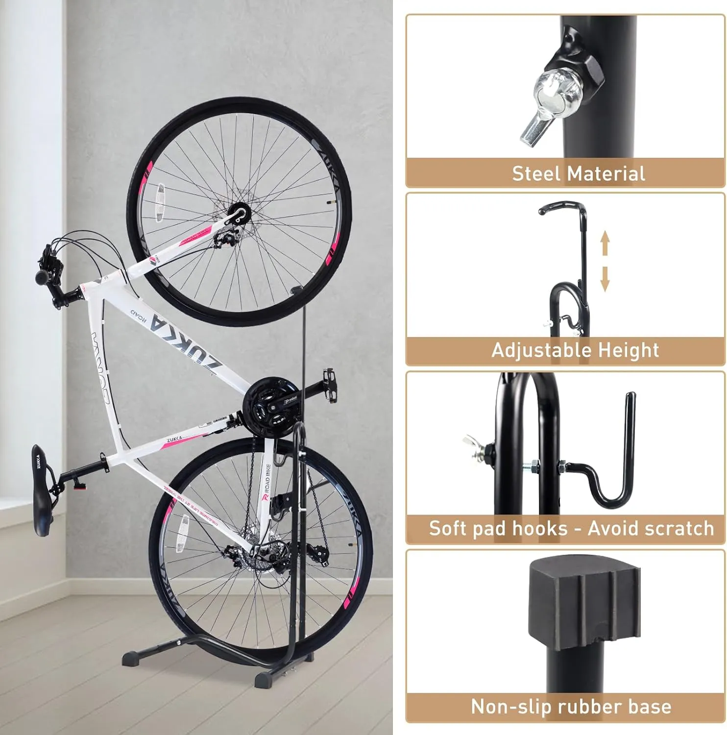 Bike Floor Stand Parking Rack - Indoor & Outdoor, Mountain & Road Bikes, 1 Pack