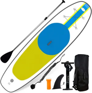 Blue Water Toys Portable Inflatable Stand Up Paddle Board Kit with Pump, Backpack, Coil Leash, and Repair Kit, SUP 350 Pound Limit, 11 Feet by 34 Inches