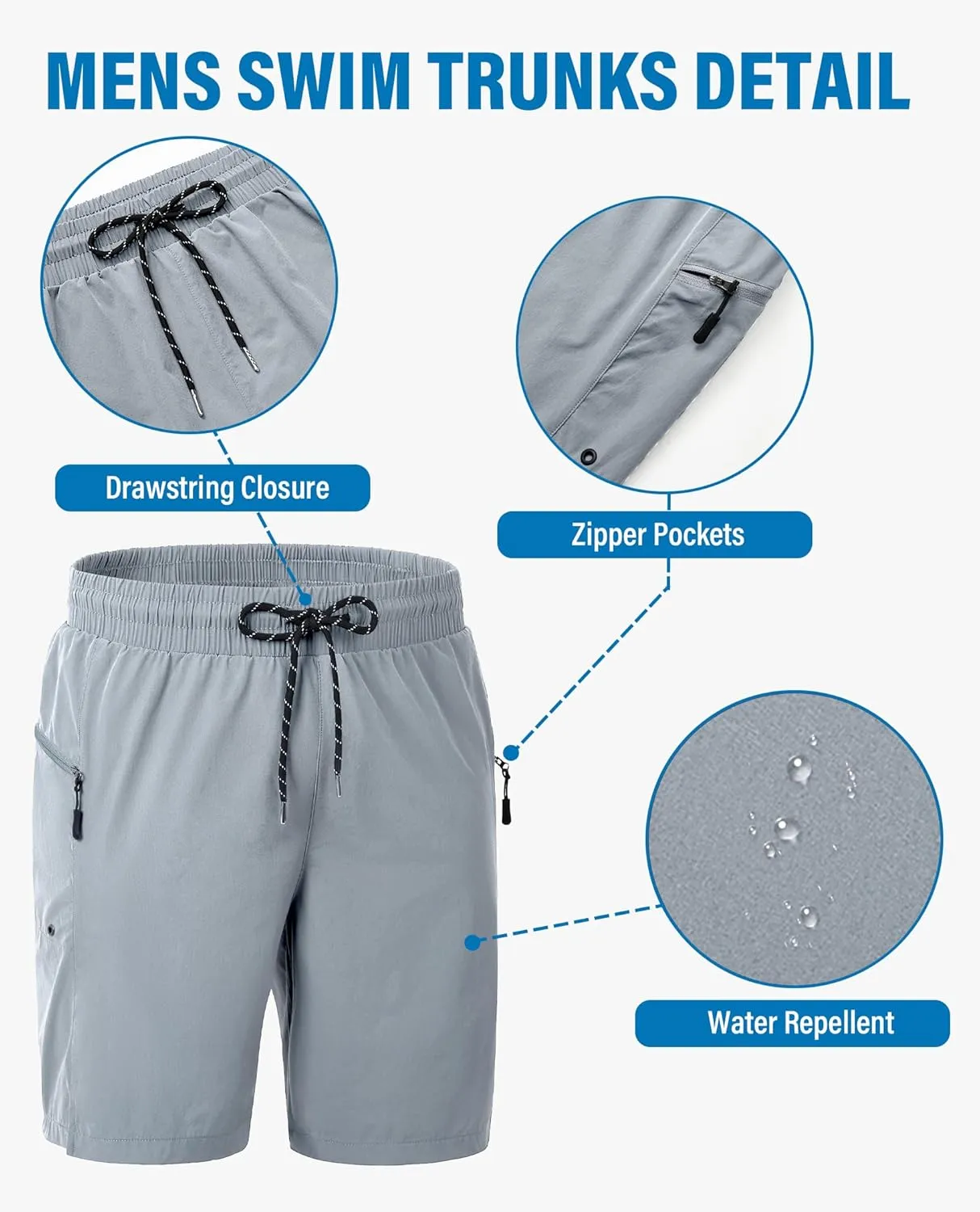 Board Shorts Mens Quick Dry Swim Trunks 9 Inch Men's Zipper Pockets Long Bathing Suit for Men Swimwear Surf No Liner