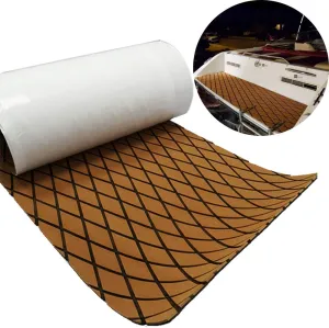 Boat Flooring Eva Foam Non-Slip Self-Adhesive Marine Flooring Sheet Boat Yacht Decking Faux Teak Flooring Mat For Motorboat Fishing Boat RV Floor Kayak Swimming Pool 27.5"74.8 Rhombus pattern