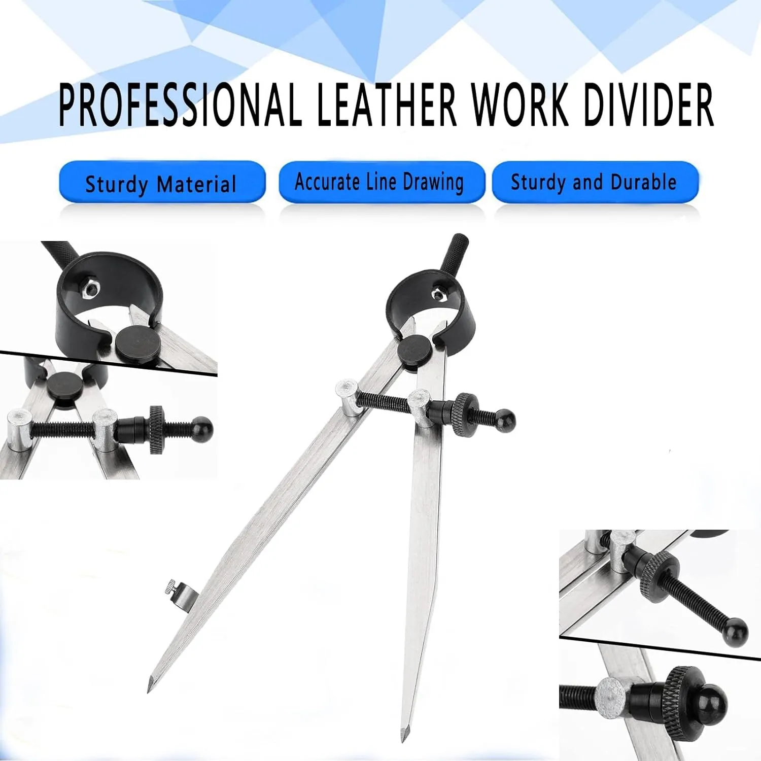 Compass for Geometry, 12 inch Professional Leather Work Divider, Woodworking Compass with Pencil Holder, Spring Divider Wing Compass, Drawing Compass for Leather and Woodworking