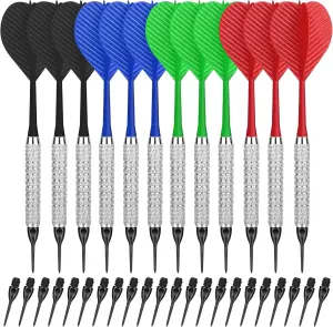 CyeeLife Plastic Tip Darts,12pcs Soft Darts Set with 100 Plastic Tips for Electronic Dartboard