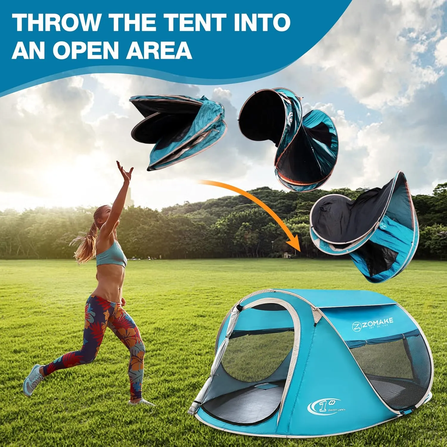 Easy Pop Up Tent 2-4 Person Waterproof - Pop-Up Camping Tents Automatic Tent Throw Pop Up Instant Flip Pop Tent for Camping,by ZOAMKE