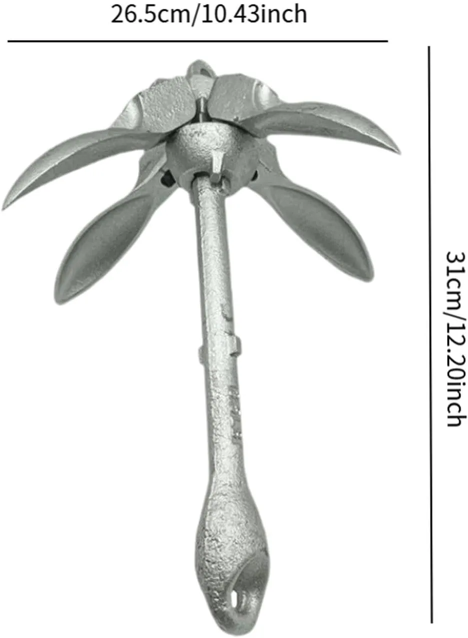 Folding Grapnel Anchor, Carbon Steel Galvanized Marine Anchor, Small Boat Anchor for Dinghy Raft Yacht Paddle Board