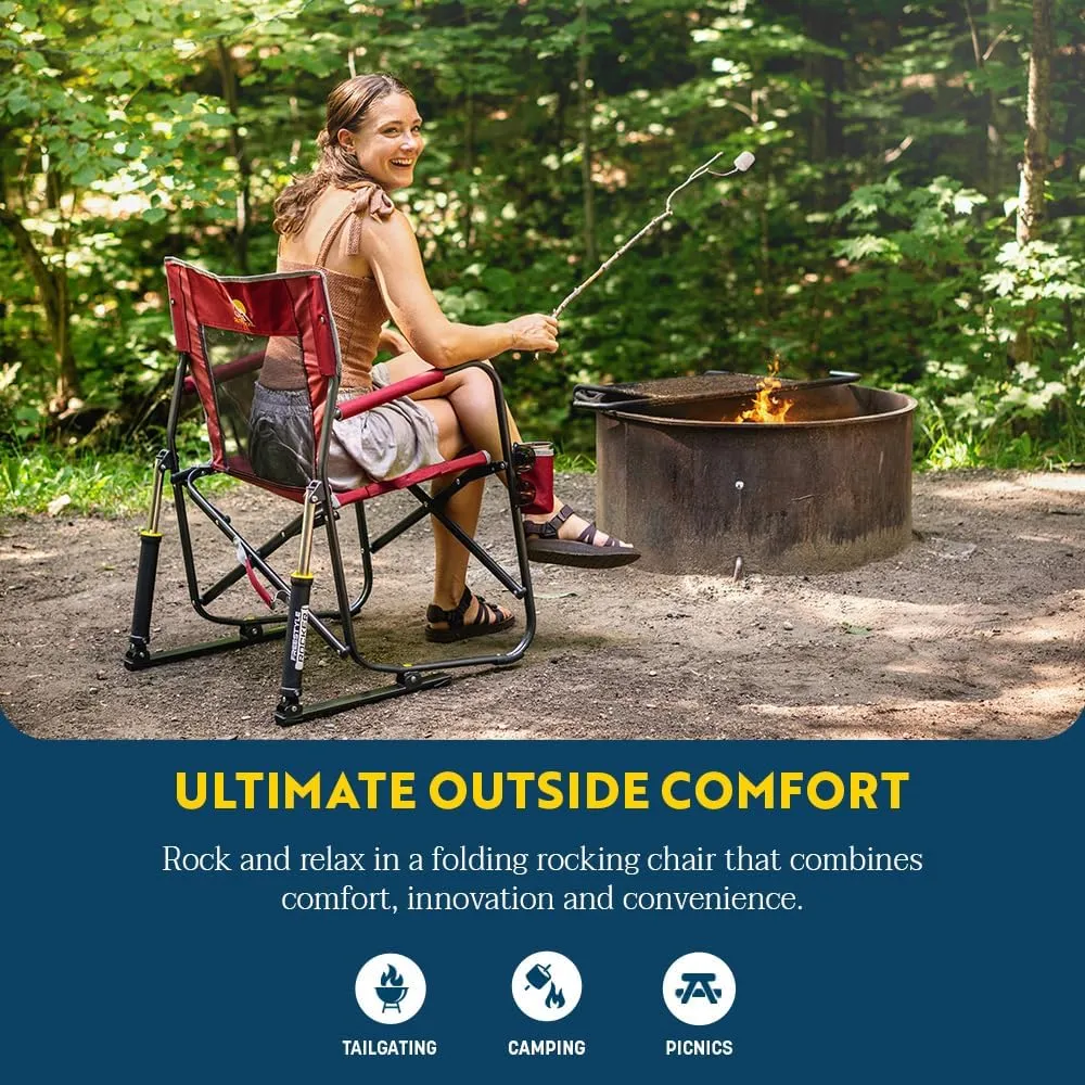 GCI OUTDOOR Freestyle Rocker Camping Chair | Portable Folding Rocking Chair with Solid, Durable Armrests, Drink Holder & Comfortable Backrest  Cinnamon
