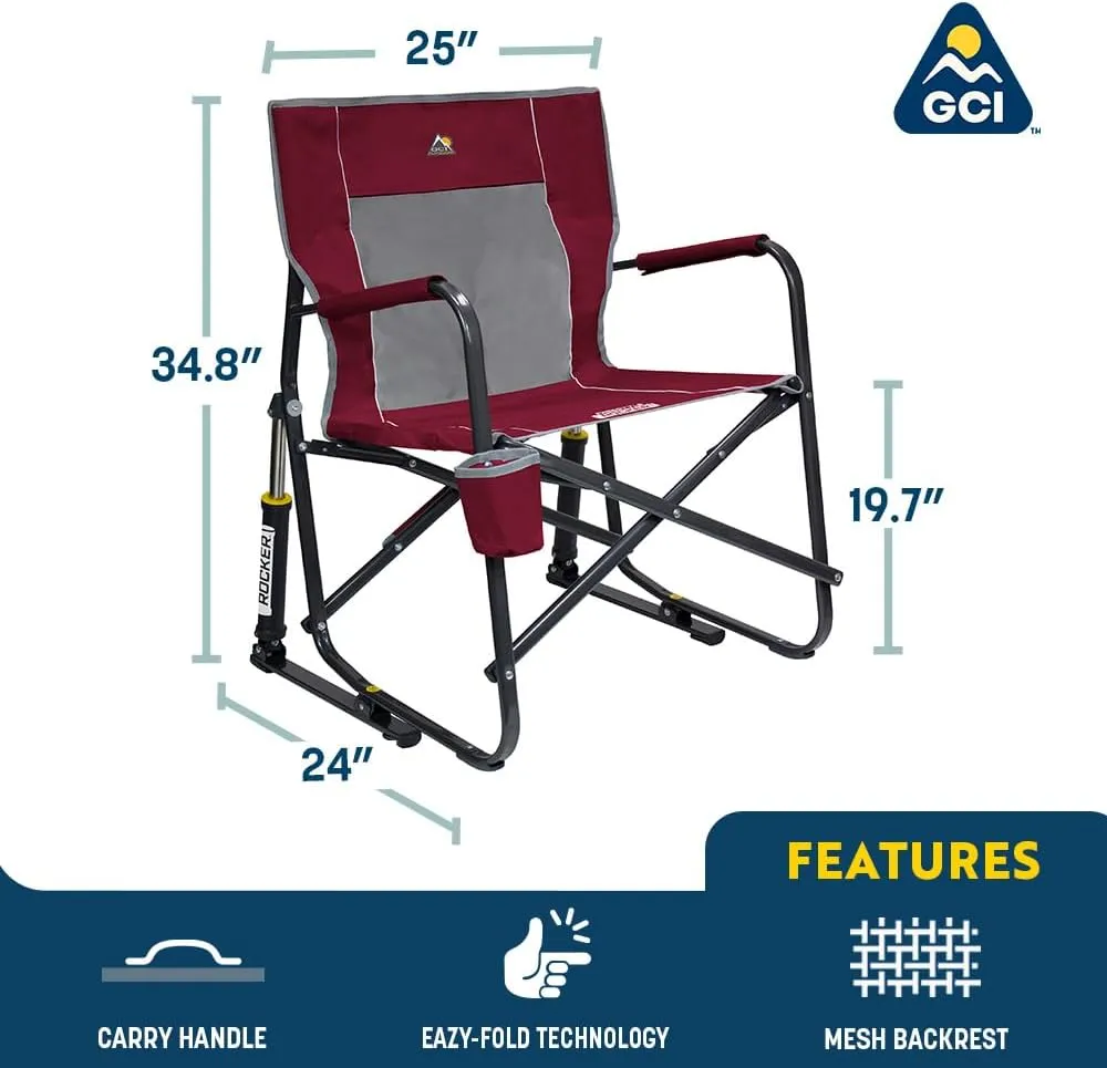 GCI OUTDOOR Freestyle Rocker Camping Chair | Portable Folding Rocking Chair with Solid, Durable Armrests, Drink Holder & Comfortable Backrest  Cinnamon