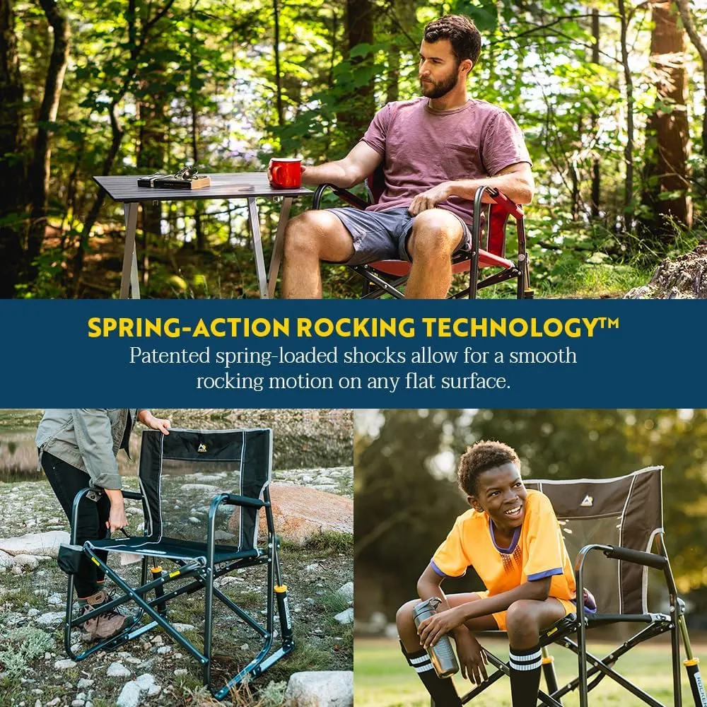GCI OUTDOOR Freestyle Rocker Camping Chair | Portable Folding Rocking Chair with Solid, Durable Armrests, Drink Holder & Comfortable Backrest  Cinnamon