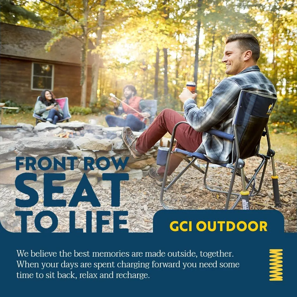GCI OUTDOOR Freestyle Rocker Camping Chair | Portable Folding Rocking Chair with Solid, Durable Armrests, Drink Holder & Comfortable Backrest  Cinnamon