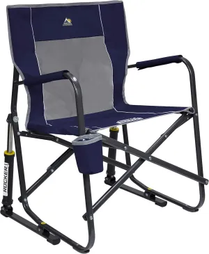 GCI OUTDOOR Freestyle Rocker Camping Chair | Portable Folding Rocking Chair with Solid, Durable Armrests, Drink Holder & Comfortable Backrest  Indigo Blue