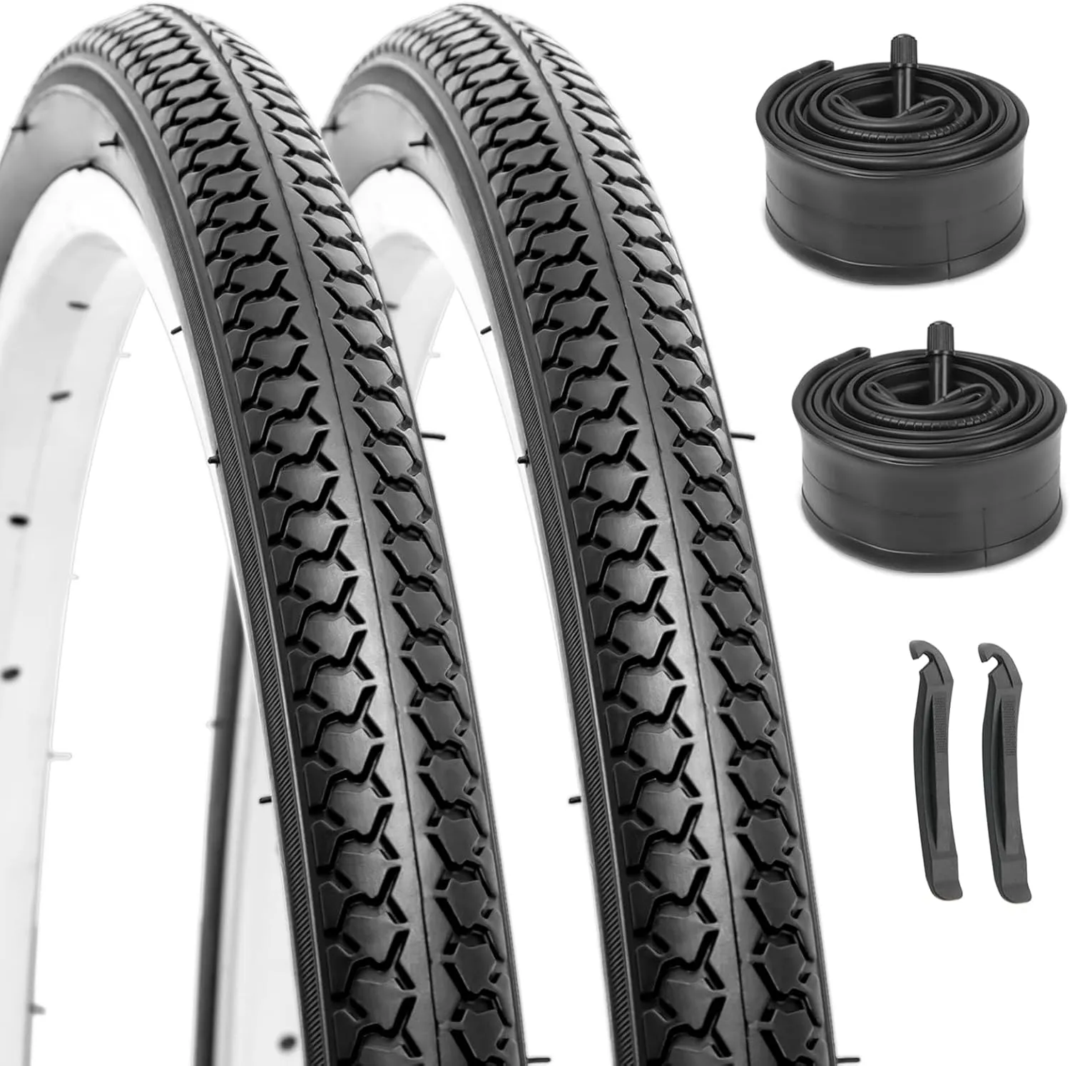 Hycline 26 Inch Bike Tires Set: 2-Pack 26X1 3/8 inch (37-590mm) Folding Replacement Bicycle Tires and Pair 26X1 3/8 Bike Tubes Schrader Valve with Tire Levers for Vintage Urban City Commuter Bike
