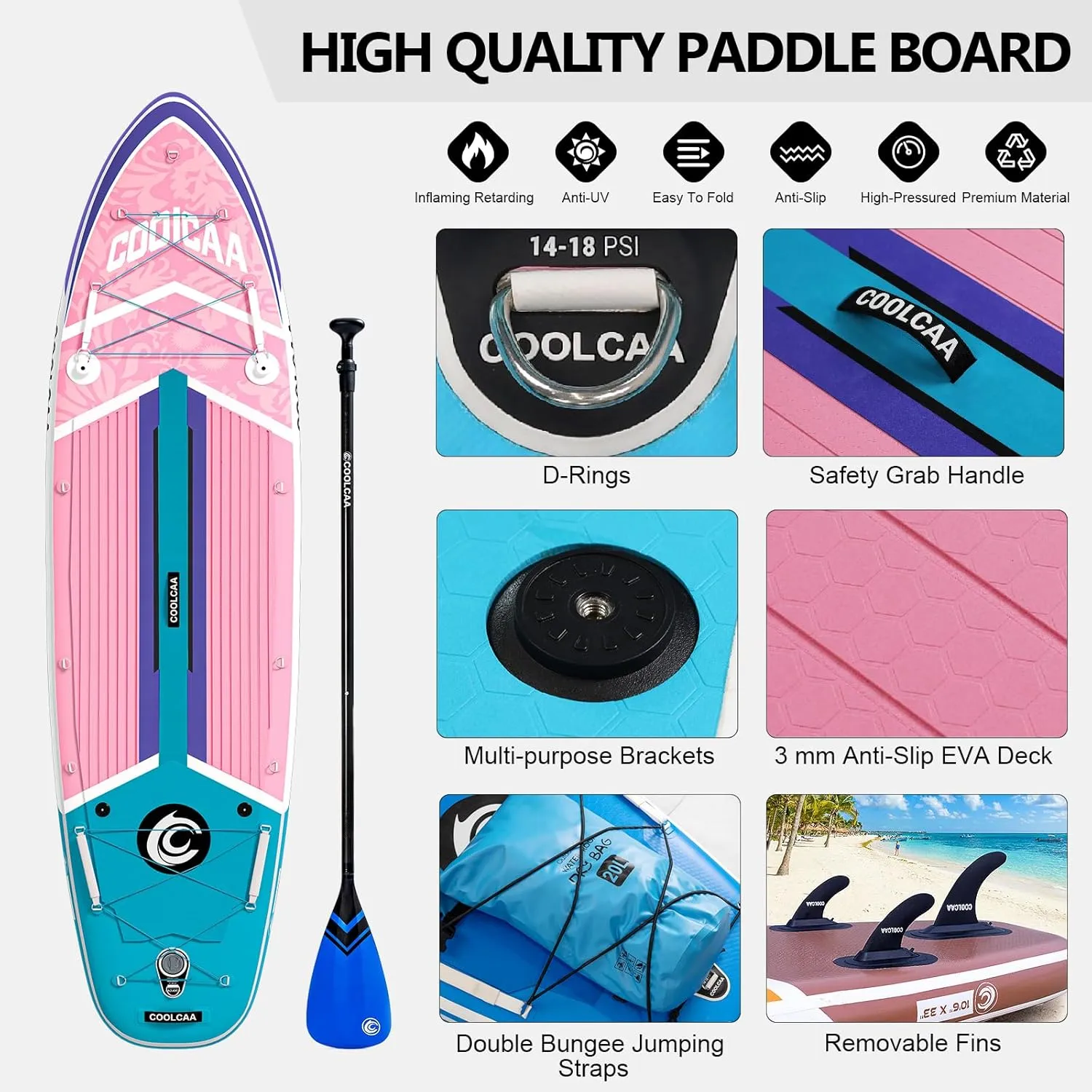 Inflatable Stand Up Paddle Board, 460lb Max Capacity, Premium SUP Accessories, Stable Non-Slip Deck, Adult & Youth All Skill Levels