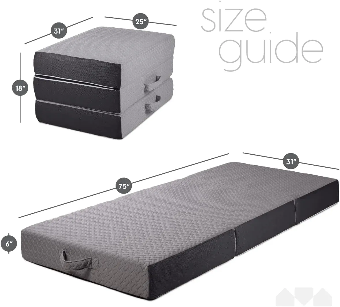 Milliard Trifold Mattress, Cot Size, 6 inch, Portable Foldable Mattress with Memory Foam & Washable Cover, Tri-Folding Floor Bed, Camping, Fold Up Guest Bed, RV Travel, Sleepovers, 75" x 31"