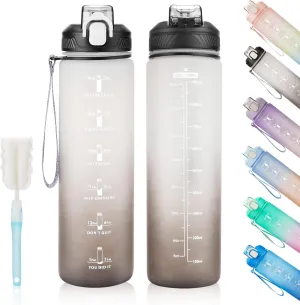 Motivational Water Bottle with Time Marker- 32oz Water Bottles with Times to Drink, Leakproof & BPA Free Sports Water Bottle with Straw & Carry Strap for Fitness, Gym, and Outdoor Sports