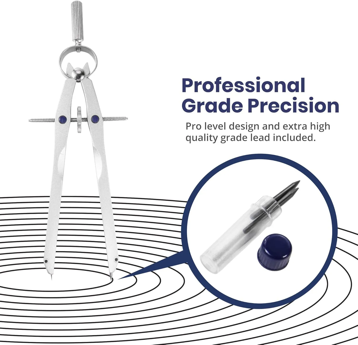 Pacific Arc Metal Professional Compass, Perfect Spring Bow Compass for Math, Geometry, or Drafting, Up to 8" Diameter Large, Comes with Lead and Lock