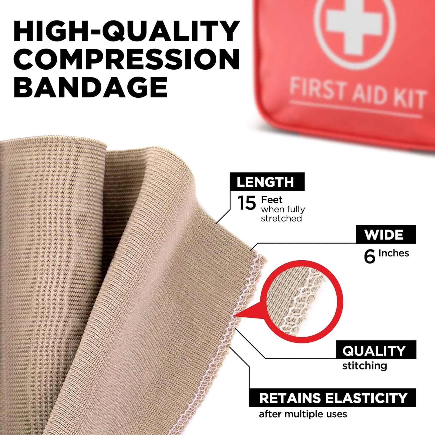 Premium Elastic Bandage Wrap  2pk   18 Extra Clips  6 in x 15ft  Wide Compression Bandage Wrap - Waist, Thigh, Knee, Lymphedema, Body Wrap