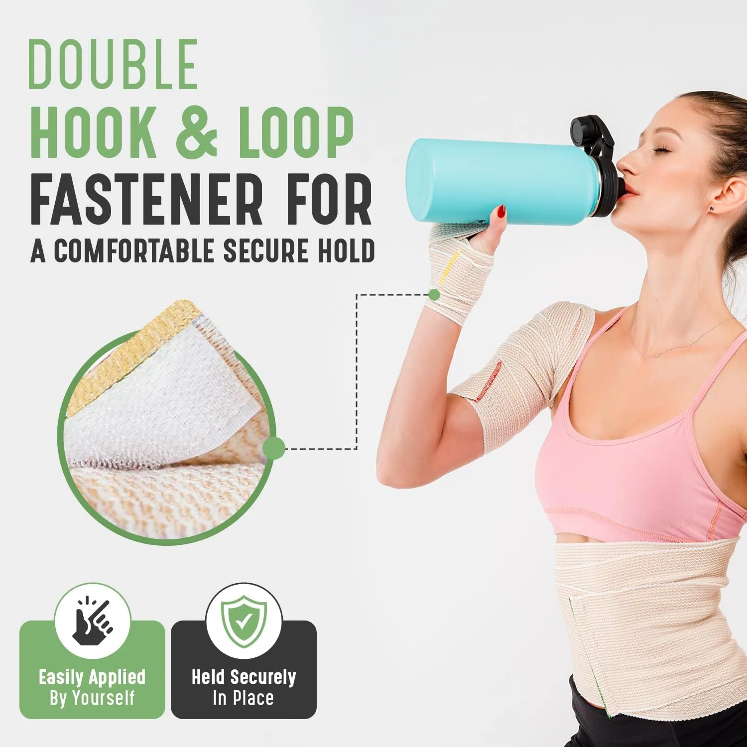 Premium Elastic Bandage Wrap (2" 2 Pack) - Hook & Loop Fasteners at Both Ends - Latex Free Hypoallergenic Compression Roll - Reusable Bandages for Waist, Legs, Elbow & Knee Wrap