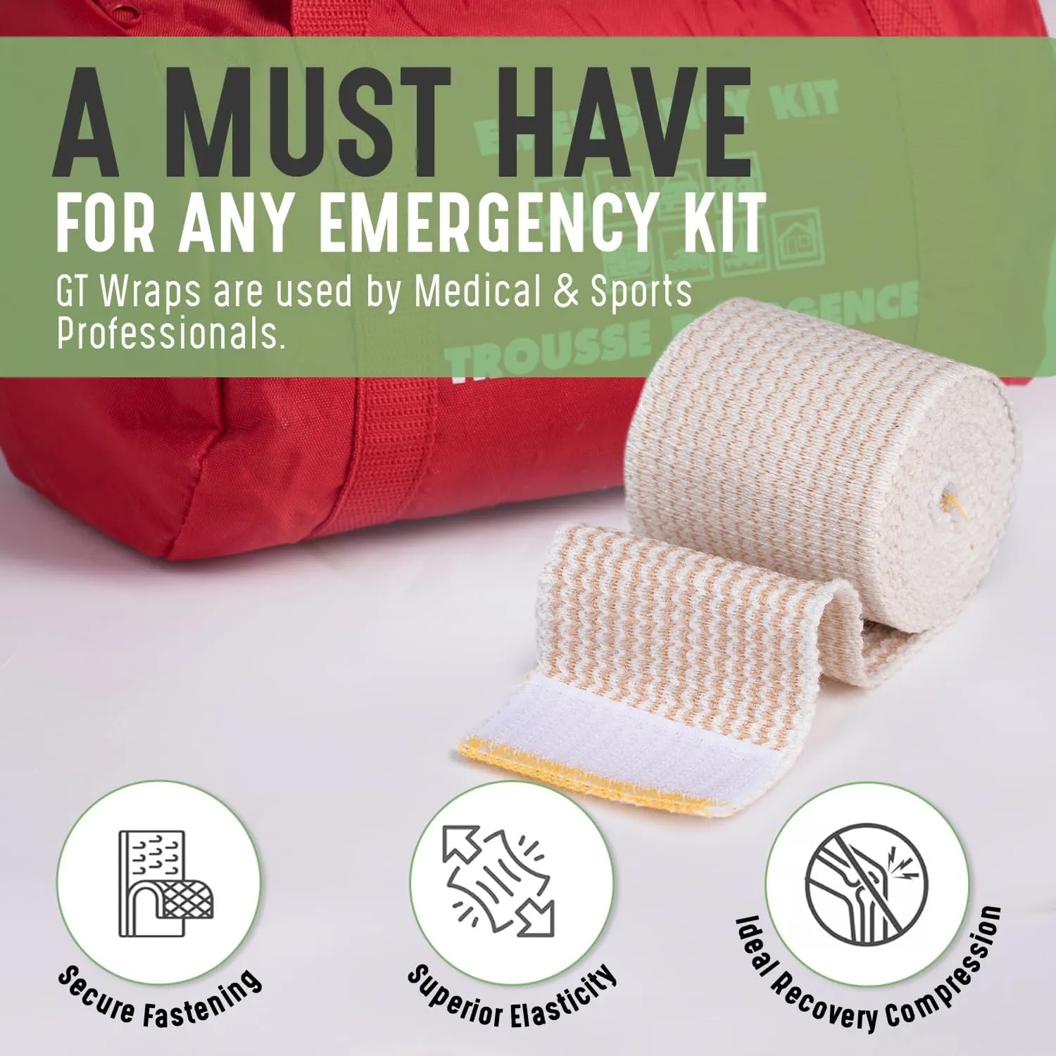 Premium Elastic Bandage Wrap (2" 2 Pack) - Hook & Loop Fasteners at Both Ends - Latex Free Hypoallergenic Compression Roll - Reusable Bandages for Waist, Legs, Elbow & Knee Wrap