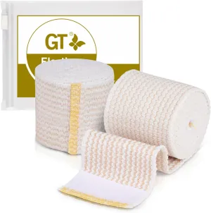 Premium Elastic Bandage Wrap (2" 2 Pack) - Hook & Loop Fasteners at Both Ends - Latex Free Hypoallergenic Compression Roll - Reusable Bandages for Waist, Legs, Elbow & Knee Wrap