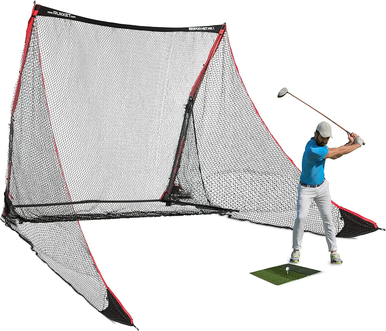 Rukket SPDR 4pc Golf Practice Bundle, Professional Grade 10x7ft Driving Net, Tri-Turf Hitting Mat, Barrier Protective Wings, Carry Bag, Portable Indoor and Outdoor at Home & Residential