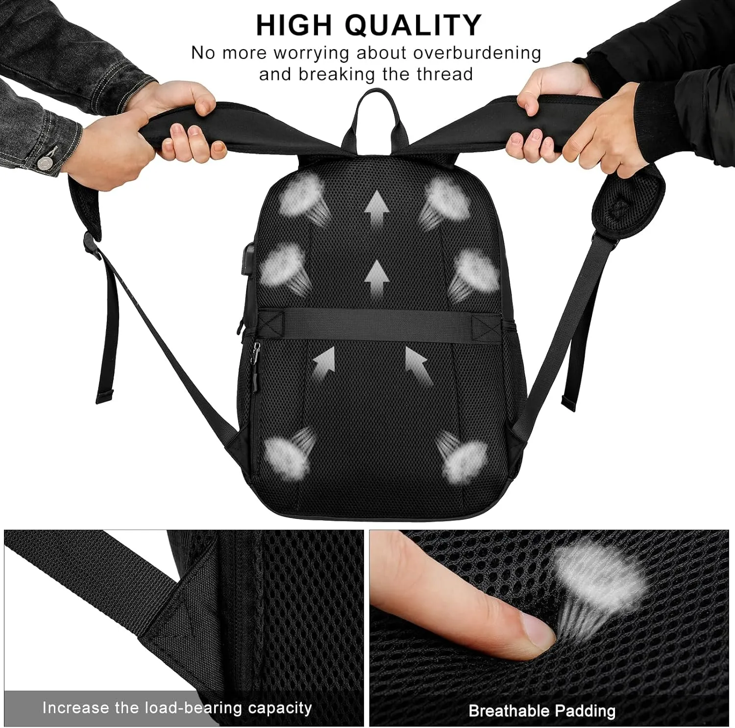 Travel Laptop Backpack, Lightweight Casual School Backpack for Teens, Slim Durable Backpack with USB Charging Port, 17.3 Inch Anti Theft Water Resistant Computer Bag Daypack for Men Women, Black