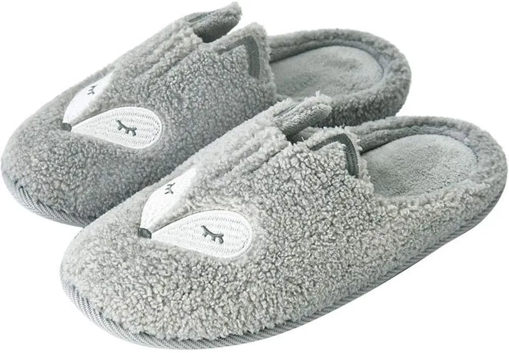 Tuiyata Cute Animal Slippers for Women Mens Winter Warm Memory Foam Cotton Home Slippers Soft Plush Fleece Slip on House Slippers for Girls Indoor Outdoor Shoes
