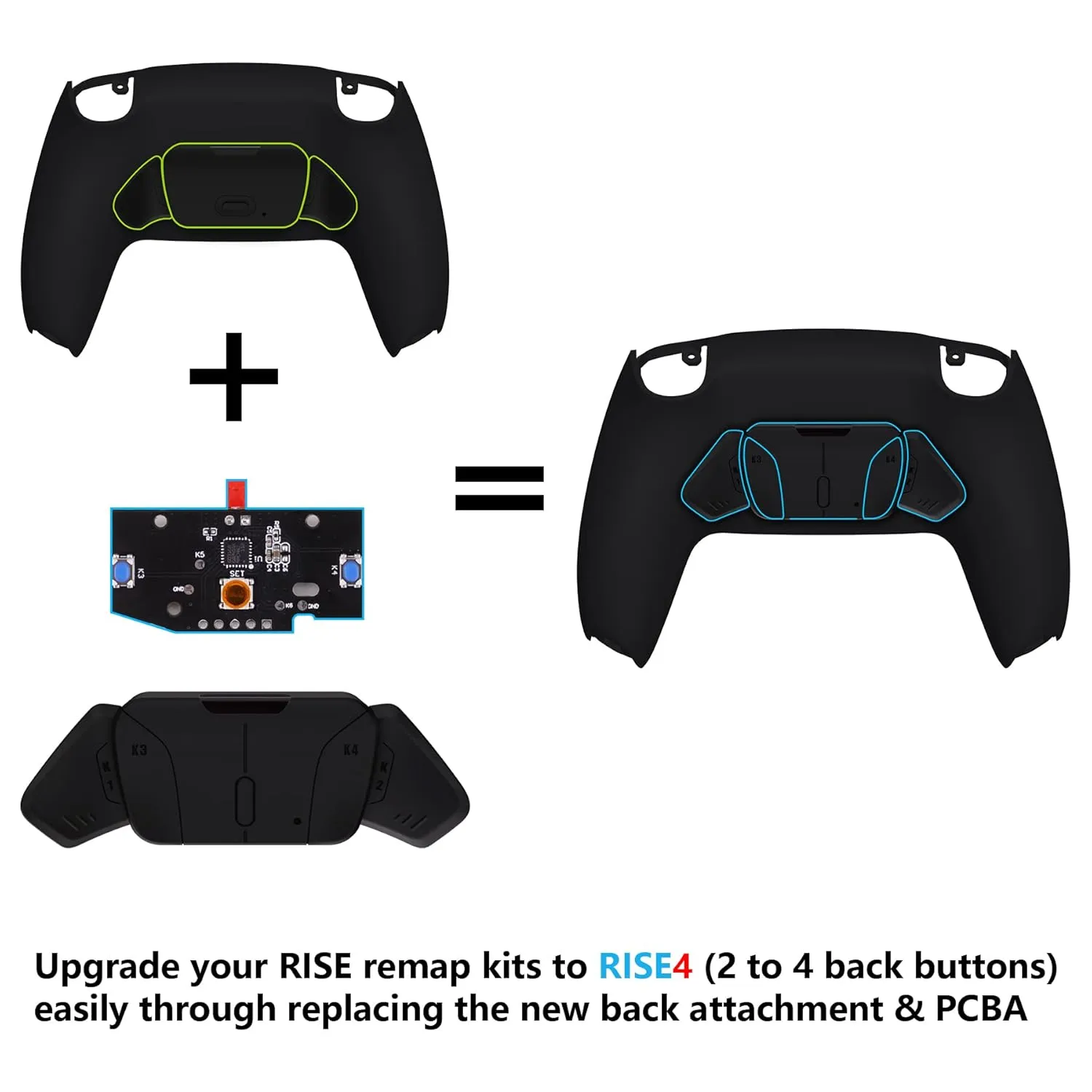 Turn RISE to RISE4 Kit  Redesigned Solid Black K1 K2 K3 K4 Back Buttons Housing & Remap PCB Board for PS5 Controller eXtremeRate RISE & RISE4 Remap kit - Controller & Other Accessories NOT Included
