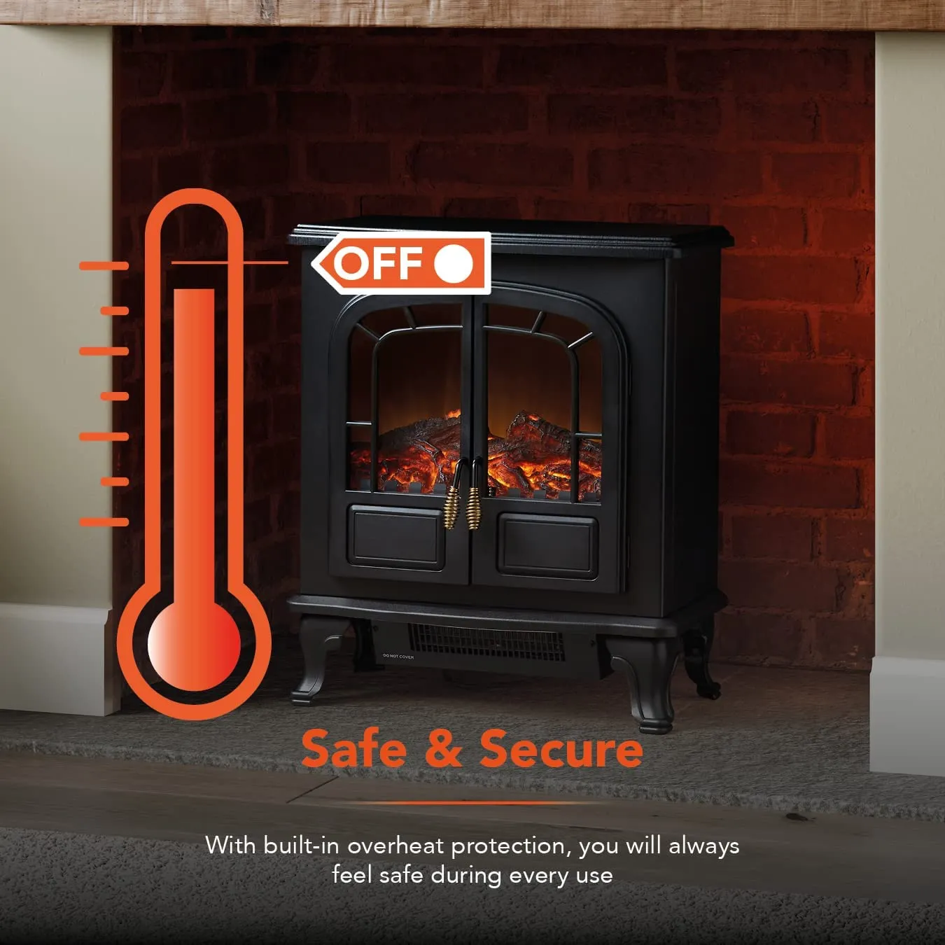 Warmlite 2KW Double Door Portable Electric Fire Stove Heater Black