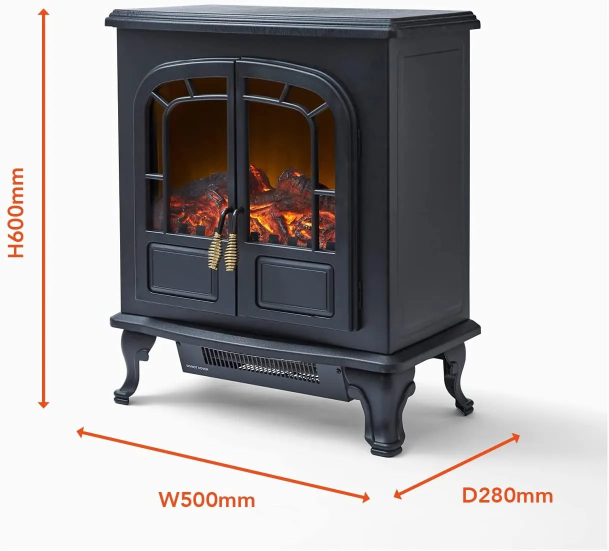Warmlite 2KW Double Door Portable Electric Fire Stove Heater Black