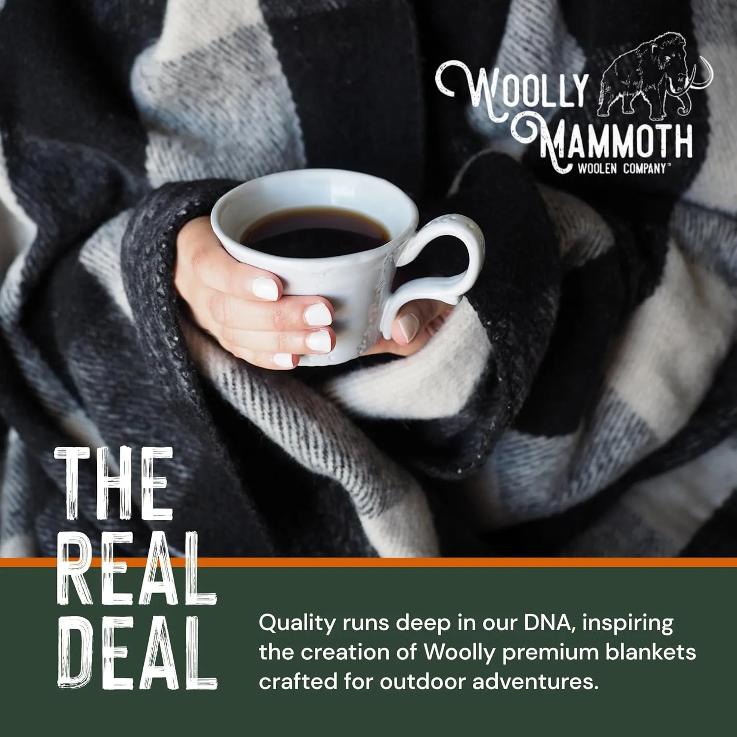 Woolly Mammoth Merino Wool Blanket- 66" x 90" 4 lbs Thick, Outdoor/Indoor Throw for Campfire, Picnic, Beach, Van Life, Home, Heavy Duty Insulating Sleep Plaid, Twin Size Bed, Black/Cream Design