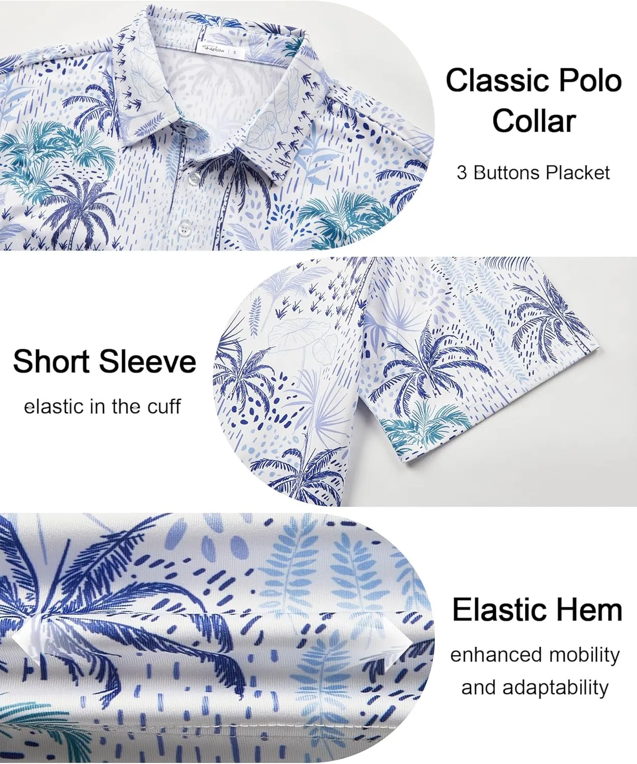 zeetoo Men's Polo Shirts Hawaiian Golf Polos Shirts Short Sleeve Performance Print Moisture Wicking Dry Fit Mens Golf Shirts