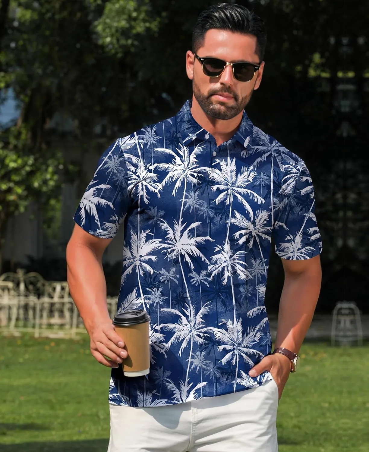 zeetoo Men's Polo Shirts Hawaiian Golf Polos Shirts Short Sleeve Performance Print Moisture Wicking Dry Fit Mens Golf Shirts