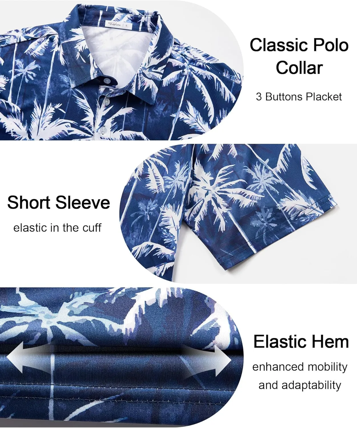 zeetoo Men's Polo Shirts Hawaiian Golf Polos Shirts Short Sleeve Performance Print Moisture Wicking Dry Fit Mens Golf Shirts