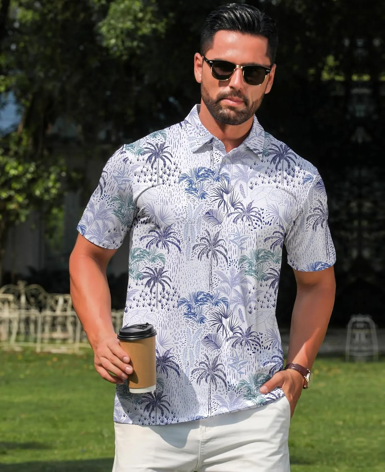 zeetoo Men's Polo Shirts Hawaiian Golf Polos Shirts Short Sleeve Performance Print Moisture Wicking Dry Fit Mens Golf Shirts