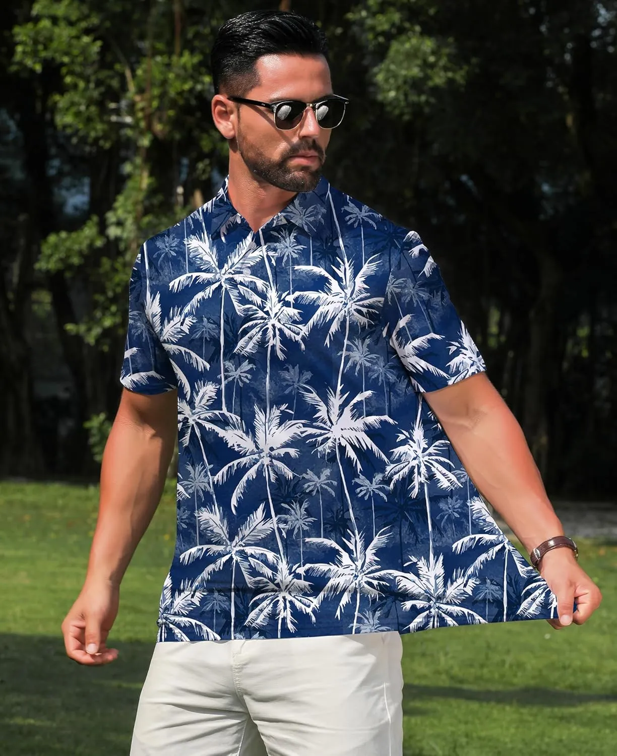 zeetoo Men's Polo Shirts Hawaiian Golf Polos Shirts Short Sleeve Performance Print Moisture Wicking Dry Fit Mens Golf Shirts