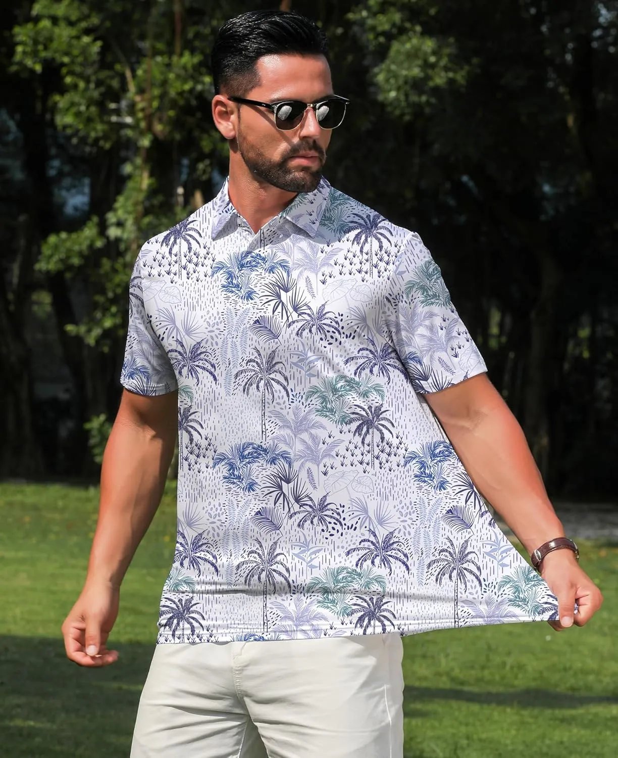 zeetoo Men's Polo Shirts Hawaiian Golf Polos Shirts Short Sleeve Performance Print Moisture Wicking Dry Fit Mens Golf Shirts